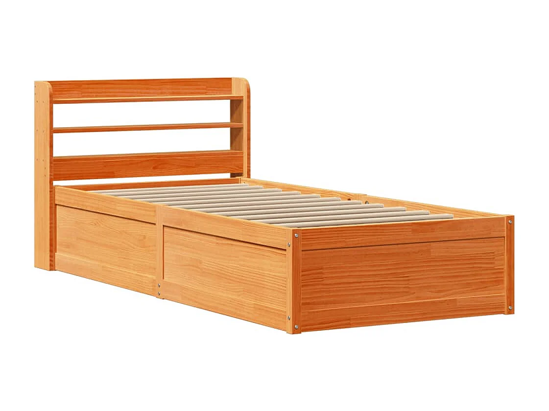 Bedframe met hoofdbord massief grenenhout wasbruin 75x190 cm