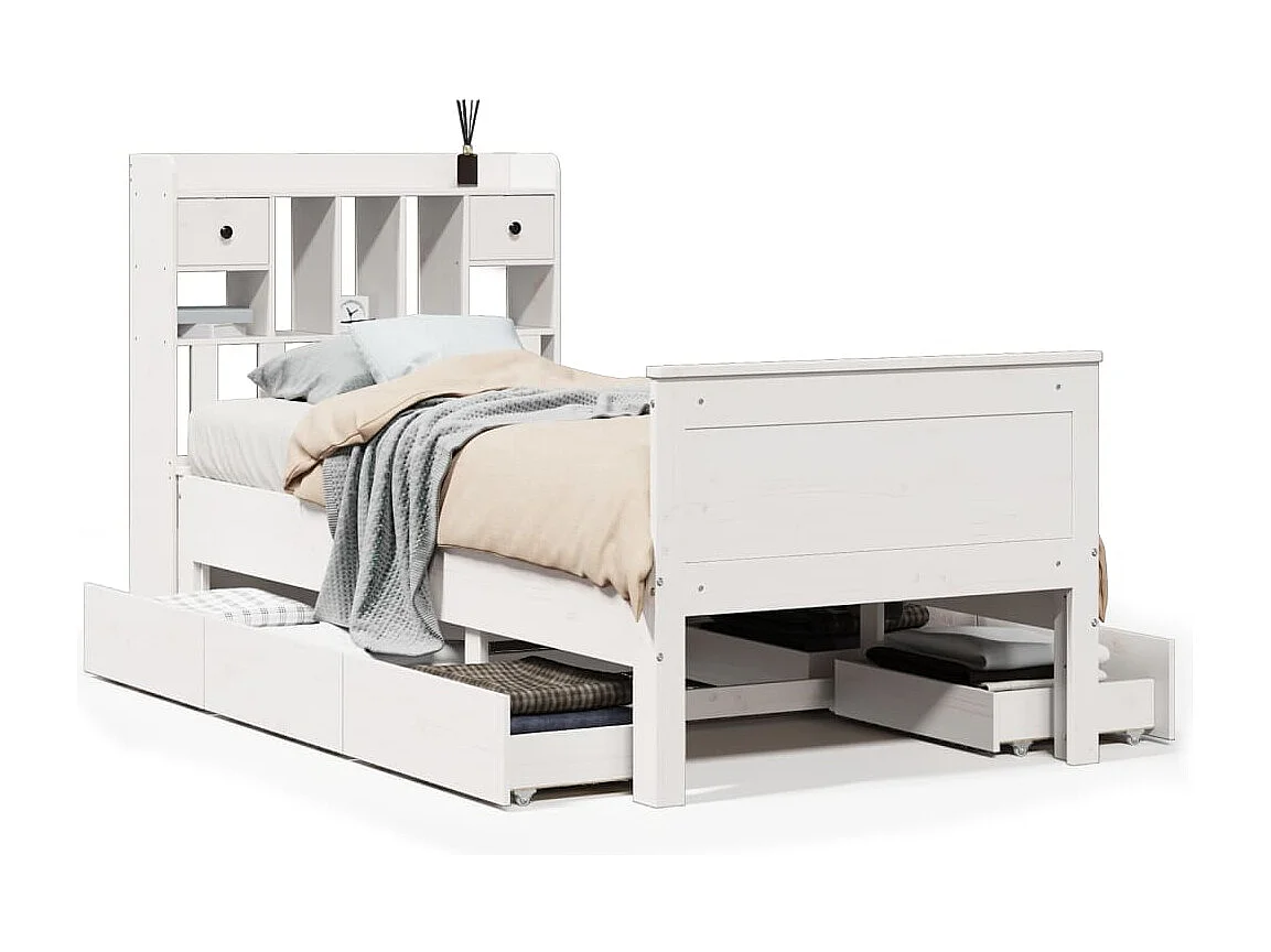 Bed met boekenkast zonder matras grenenhout wit 90x190 cm