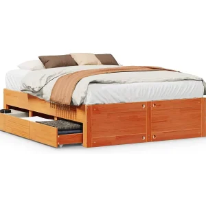 Bedframe zonder matras met lades grenenhout wasbruin 140×200 cm Bedframe zonder matras met lades grenenhout wasbruin 140×200 cm