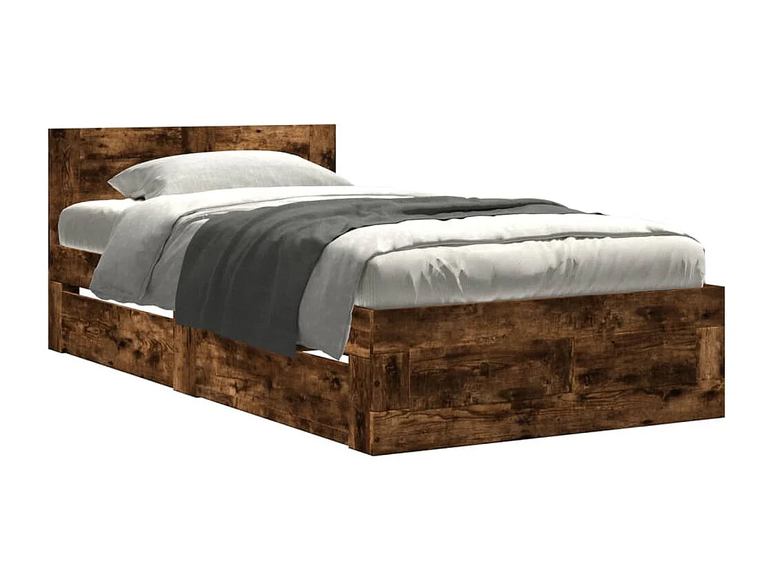 Bedframe met hoofdeinde bewerkt hout gerookt eiken 90x200 cm