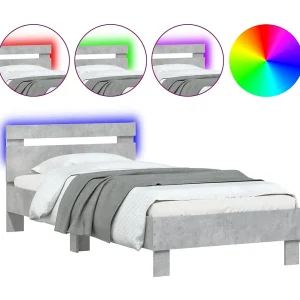 Bedframe met hoofdbord en LED-verlichting betongrijs 90×190 cm