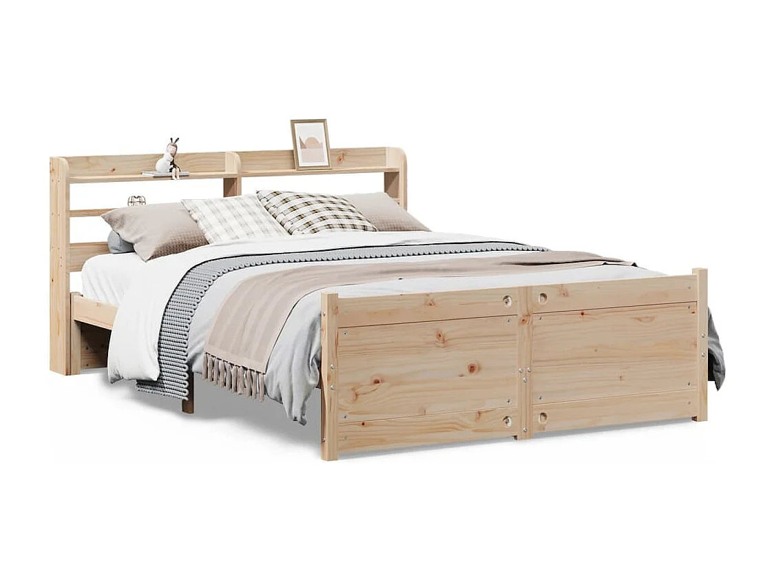 Bedframe met hoofdbord massief grenenhout 150x200 cm