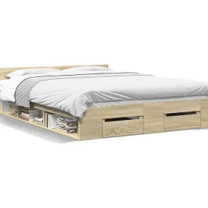 Bedframe met lades bewerkt hout sonoma eikenkleurig 140×190 cm Bedframe met lades bewerkt hout sonoma eikenkleurig 140×190 cm