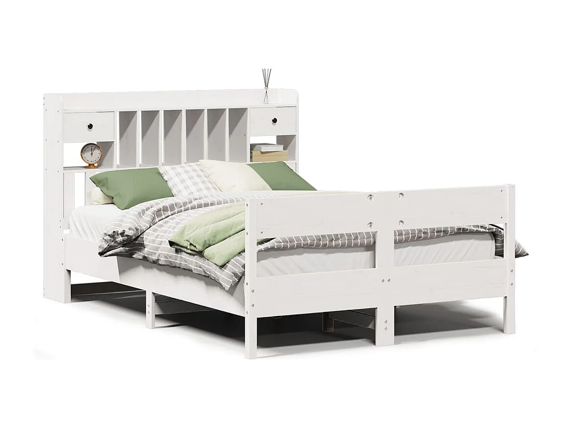 Bed met boekenkast zonder matras grenenhout wit 135x190 cm