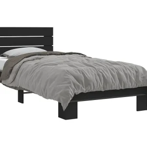 Bedframe bewerkt hout en metaal zwart 90×200 cm Bedframe bewerkt hout en metaal zwart 90×200 cm