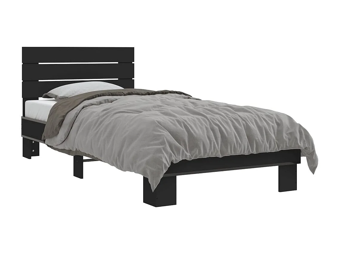 Bedframe bewerkt hout en metaal zwart 90x200 cm