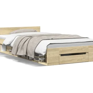 Bedframe met lade bewerkt hout sonoma eikenkleurig 90×190 cm Bedframe met lade bewerkt hout sonoma eikenkleurig 90×190 cm