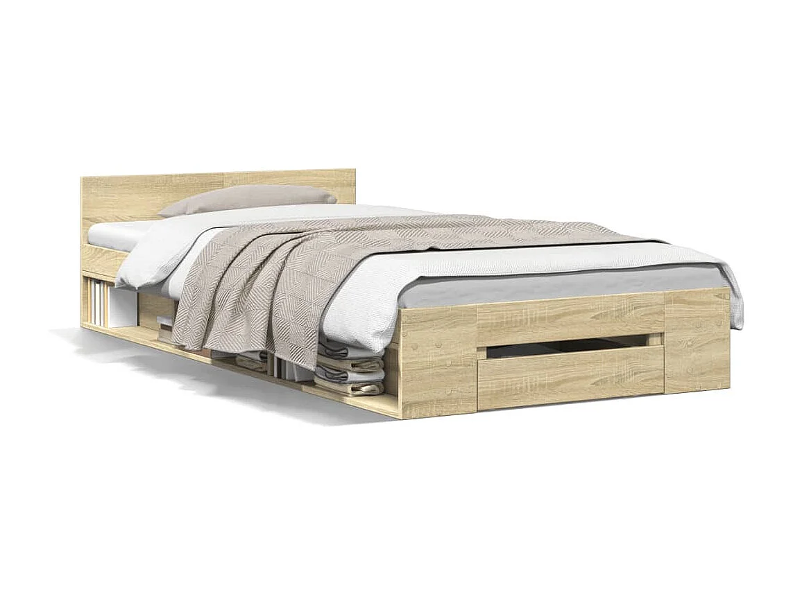 Bedframe met lade bewerkt hout sonoma eikenkleurig 90x190 cm