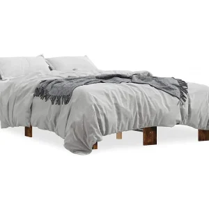 Bedframe bewerkt hout metaal gerookt eikenkleurig 140×190 cm Bedframe bewerkt hout metaal gerookt eikenkleurig 140×190 cm
