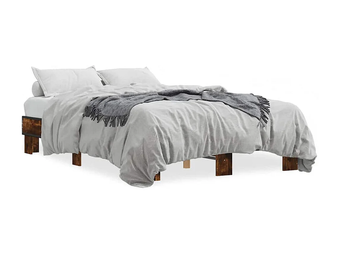 Bedframe bewerkt hout metaal gerookt eikenkleurig 140x190 cm