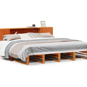Bed met boekenkast zonder matras hout wasbruin 200×200 cm Bed met boekenkast zonder matras hout wasbruin 200×200 cm