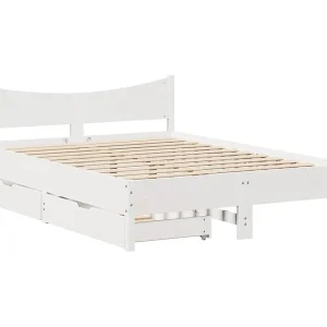 Bedframe met lades massief grenenhout wit 120×200 cm Bedframe met lades massief grenenhout wit 120×200 cm