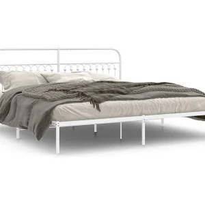 Bedframe met hoofdbord metaal wit 193×203 cm Bedframe met hoofdbord metaal wit 193×203 cm
