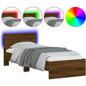 Bedframe met hoofdbord en LED bruin eikenkleur 90×190 cm Bedframe met hoofdbord en LED bruin eikenkleur 90×190 cm