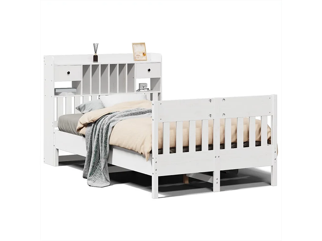 Bedframe zonder matras massief grenenhout wit 135x190 cm