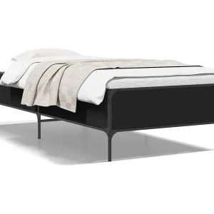 Bedframe bewerkt hout en metaal zwart 75×190 cm Bedframe bewerkt hout en metaal zwart 75×190 cm
