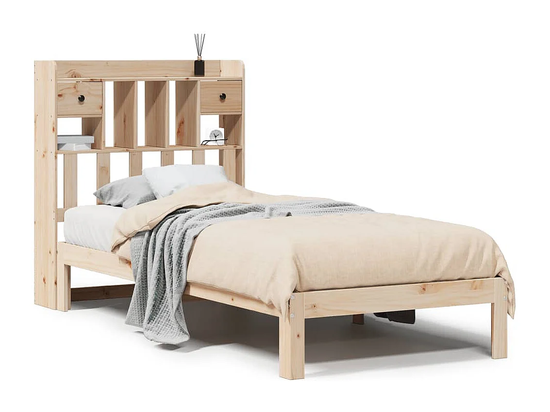 Bed met boekenkast zonder matras massief grenenhout 90x200 cm