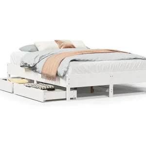 Bedframe zonder matras massief grenenhout wit 150×200 cm