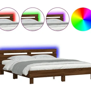 Bedframe met hoofdeinde en LED bruin eikenkleur 180×200 cm Bedframe met hoofdeinde en LED bruin eikenkleur 180×200 cm