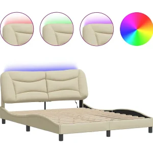 Bedframe met LED zonder matras "Hvar" 160×200 cm stof crème Bedframe met LED zonder matras "Hvar" 160×200 cm stof crème