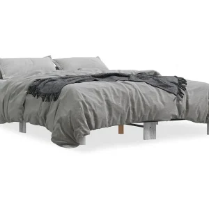 Bedframe bewerkt hout metaal grijs sonoma eiken 150×200 cm Bedframe bewerkt hout metaal grijs sonoma eiken 150×200 cm