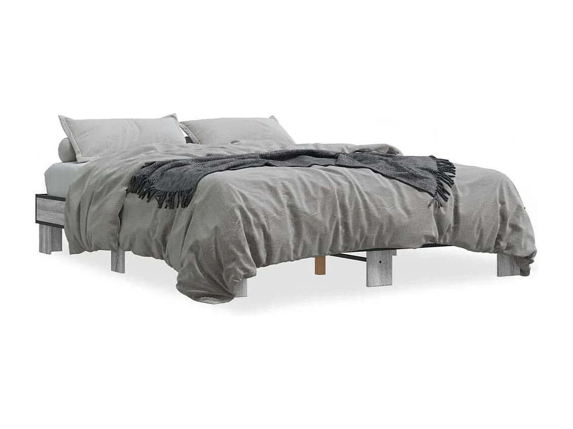 Bedframe bewerkt hout metaal grijs sonoma eiken 150x200 cm