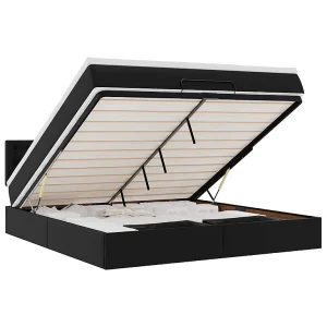Bed poef met matrassen en LED's 160x200cm kunstleer zwart Bed poef met matrassen en LED's 160x200cm kunstleer zwart
