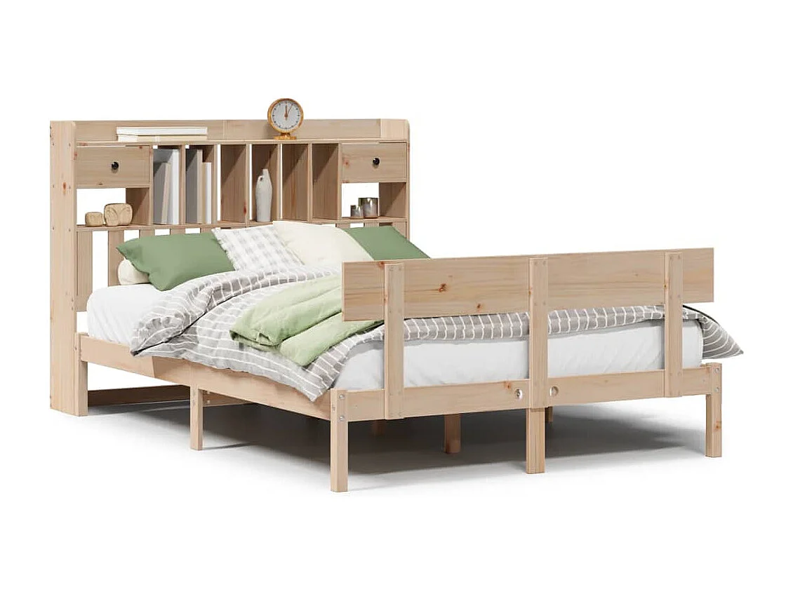 Bed met boekenkast zonder matras massief grenenhout 140x190 cm