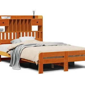 Bed met boekenkast zonder matras grenenhout wasbruin 135×190 cm Bed met boekenkast zonder matras grenenhout wasbruin 135×190 cm
