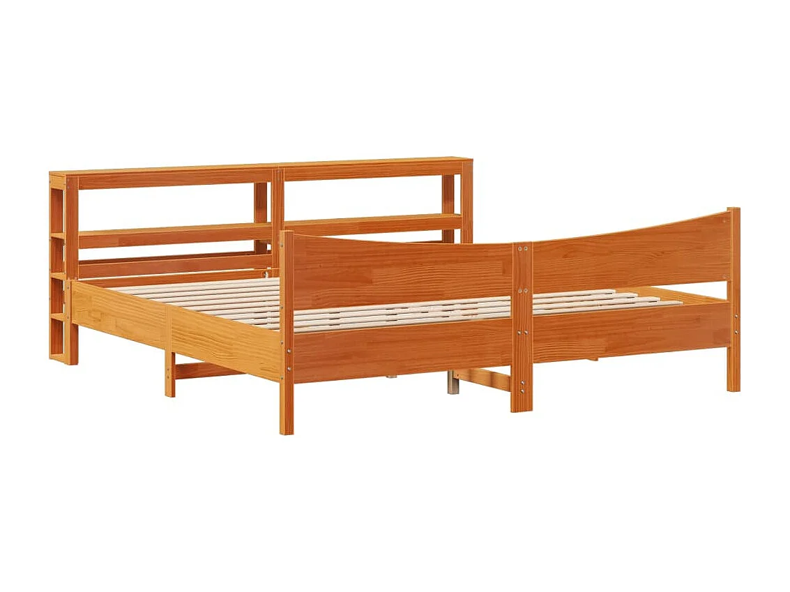 Bedframe met hoofdbord massief grenenhout wasbruin 180x200 cm