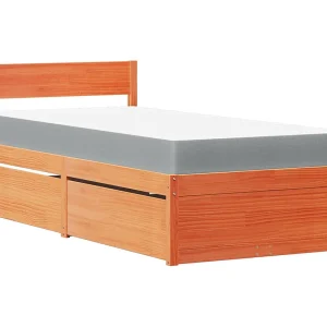 Bed met lades en matras massief grenenhout wasbruin 90×190 cm Bed met lades en matras massief grenenhout wasbruin 90×190 cm