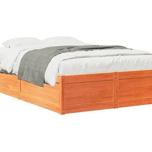 Bedframe zonder matras massief grenenhout wasbruin 120×200 cm