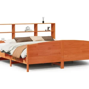 Bed met boekenkast zonder matras grenenhout wasbruin 200×200 cm Bed met boekenkast zonder matras grenenhout wasbruin 200×200 cm
