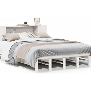 Bed met boekenkast zonder matras massief hout wit 135×190 cm Bed met boekenkast zonder matras massief hout wit 135×190 cm