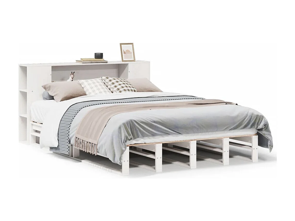 Bed met boekenkast zonder matras massief hout wit 135x190 cm