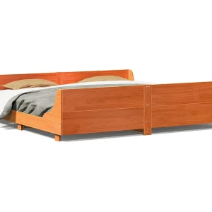 Bedframe zonder matras massief grenenhout wasbruin 200×200 cm