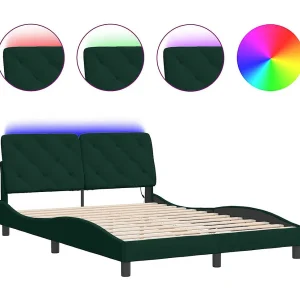 Bedframe met LED zonder matras fluweel donkergroen 140×190 cm Bedframe met LED zonder matras fluweel donkergroen 140×190 cm
