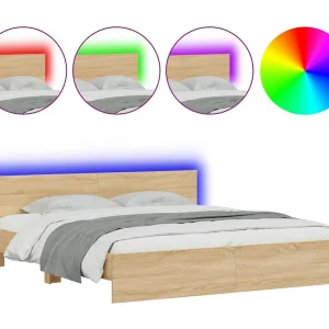 Bedframe met hoofdeinde en LED sonoma eikenkleurig 180×200 cm