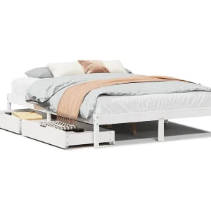 Bedframe zonder matras massief grenenhout wit 150×200 cm