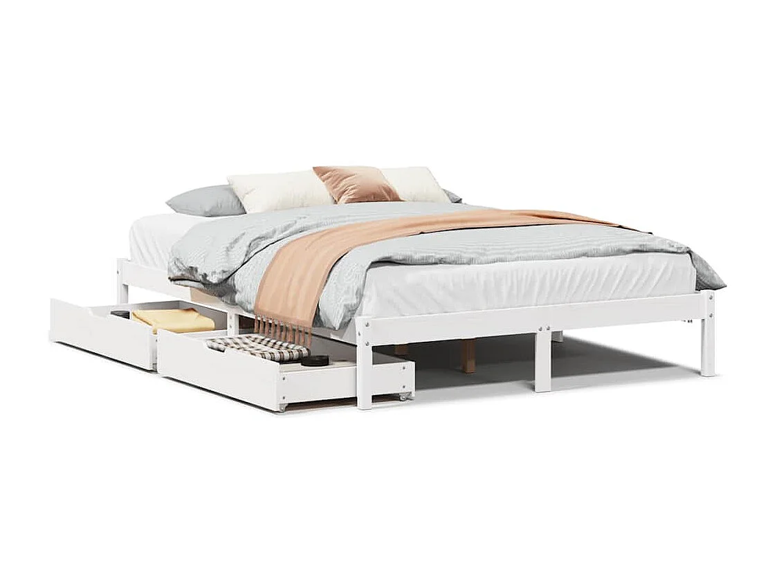 Bedframe zonder matras massief grenenhout wit 150x200 cm