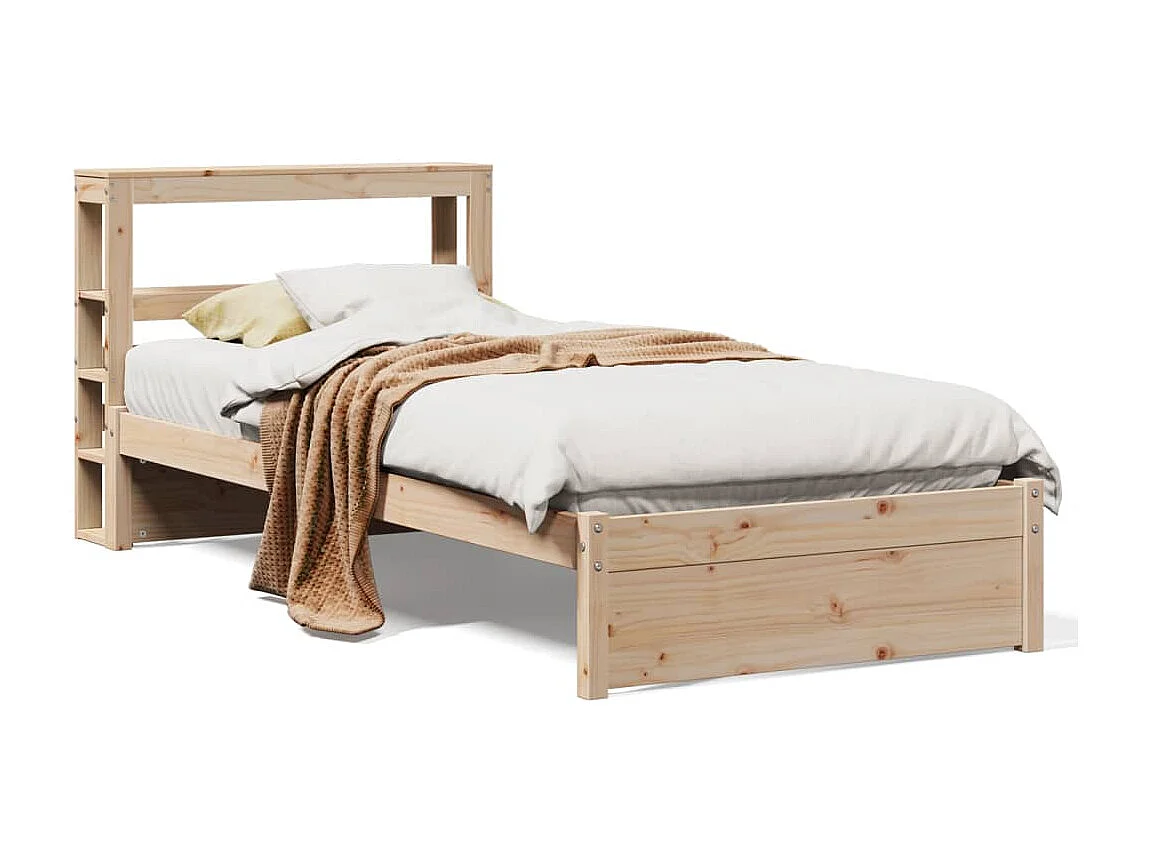 Bedframe met hoofdbord massief grenenhout 75x190 cm