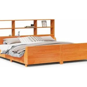 Bed met boekenkast zonder matras hout wasbruin 180×200 cm Bed met boekenkast zonder matras hout wasbruin 180×200 cm