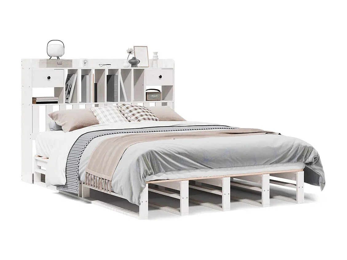 Bed met boekenkast zonder matras grenenhout wit 140x190 cm