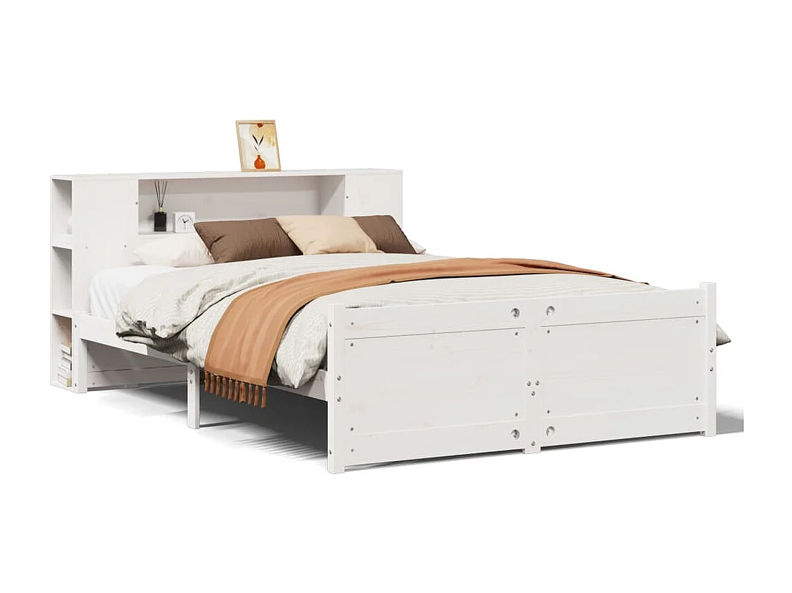 Bed met boekenkast zonder matras grenenhout wit 140x200 cm