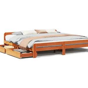 Bedframe zonder matras massief grenenhout wasbruin 200×200 cm