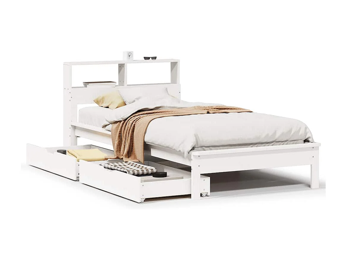 Bed met boekenkast zonder matras grenenhout wit 100x200 cm