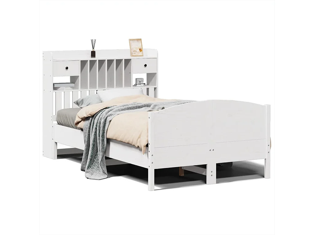 Bed met boekenkast zonder matras grenenhout wit 135x190 cm