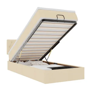 Bed met matras 90×200 cm stof crèmekleurig