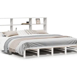Bed met boekenkast zonder matras massief hout wit 180×200 cm Bed met boekenkast zonder matras massief hout wit 180×200 cm