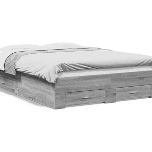 Bedframe met lades bewerkt hout grijs sonoma eiken 140×190 cm Bedframe met lades bewerkt hout grijs sonoma eiken 140×190 cm